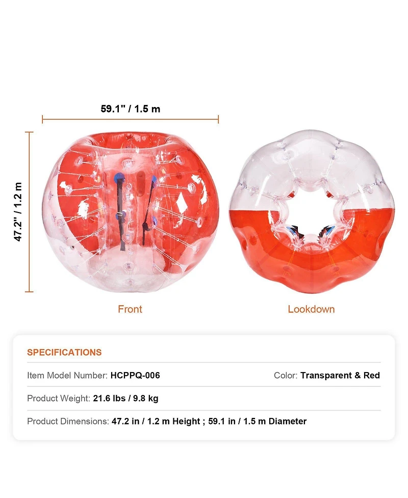 Mecale Inflatable Bumper Ball, Thick Pvc Bubble Ball for Teens & Adults, Outdoor Games, 1-Pack