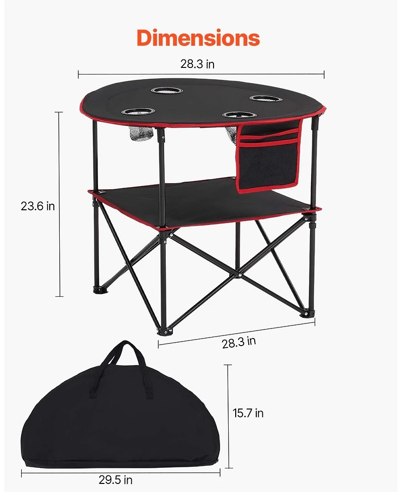 Mecale Folding Camping Table, 600D Waterproof Oxford Top with 4 Cup Holders, Carry Bag, Black