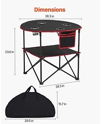 Mecale Folding Camping Table, 600D Waterproof Oxford Top with 4 Cup Holders, Carry Bag, Black