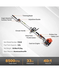 Mecale 33CC 6-in-1 Gas Trimming Tool Set, Hedge Trimmer, String Trimmer, Brush Cutter, Edger, Pole Saw, Chainsaw Pruner, Extension Pole