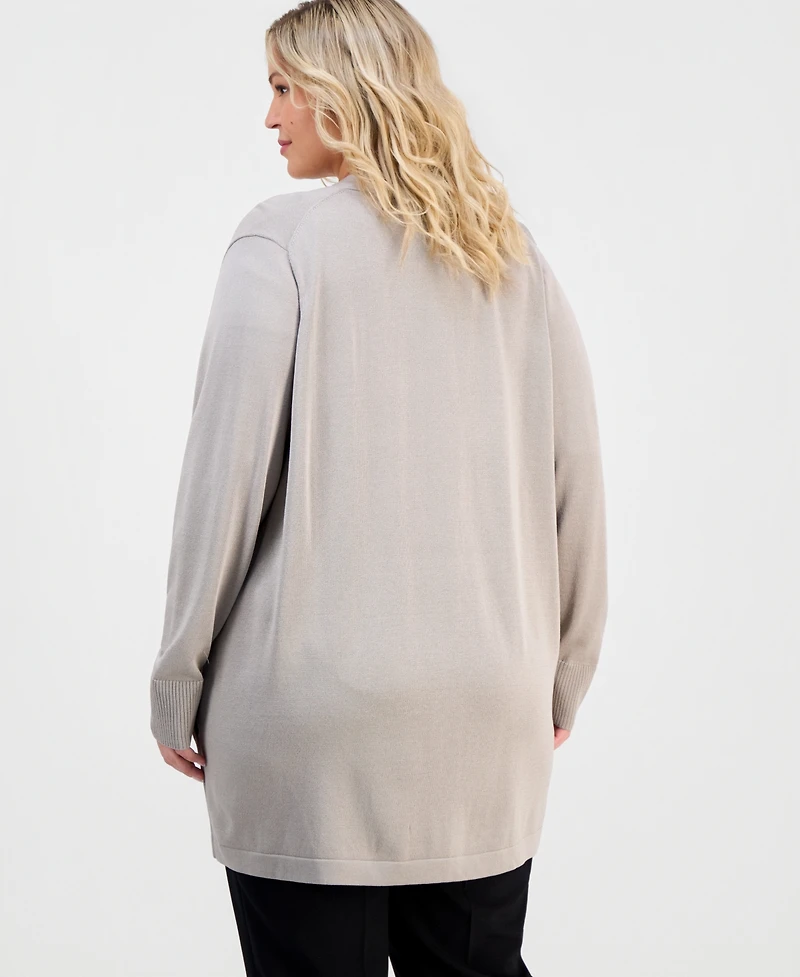 Anne Klein Plus Collarless Open-Front Cardigan