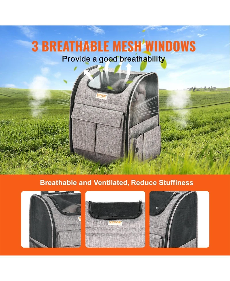 Aostirmotor Cat Travel Carrier with Removable Wheels for Under 18LBS