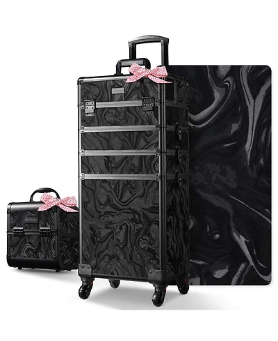 Byootique Rolling Makeup Train Case with Portable Cube Case Cosmetic Organizer