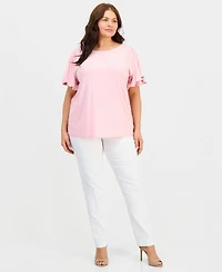Anne Klein Plus Crewneck Cascade-Flutter-Sleeve Top