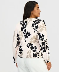 Anne Klein Plus Printed Scoop-Neck Jacket