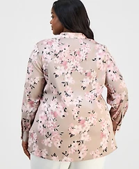Anne Klein Plus Printed Long-Sleeve Popover Blouse