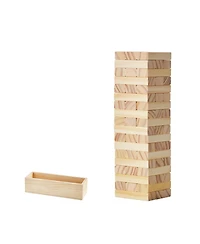 Hongge Wooden Tumbling Tower Game with Domino Blocks and Storage Crate
