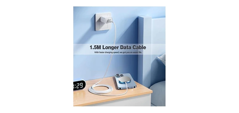 Risokeys Single Magnetic Wireless Charger, 15W Charging Mag-Safe Charger with Dual Charging Ports for iPhone 16/15/14/13/12 Pro and AirPods