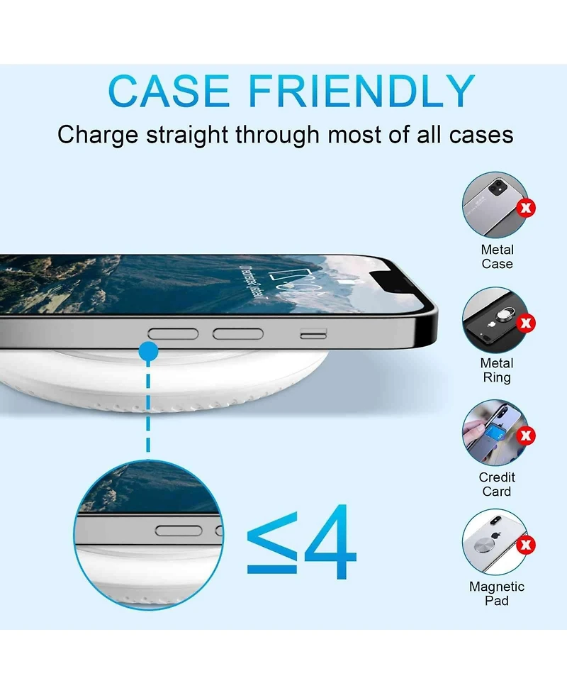 Risokeys Round desktop wireless charger, 15W maximum fast wireless charging pad, compatible with i-Phone 14, for Apple Huawei wireless charging,White