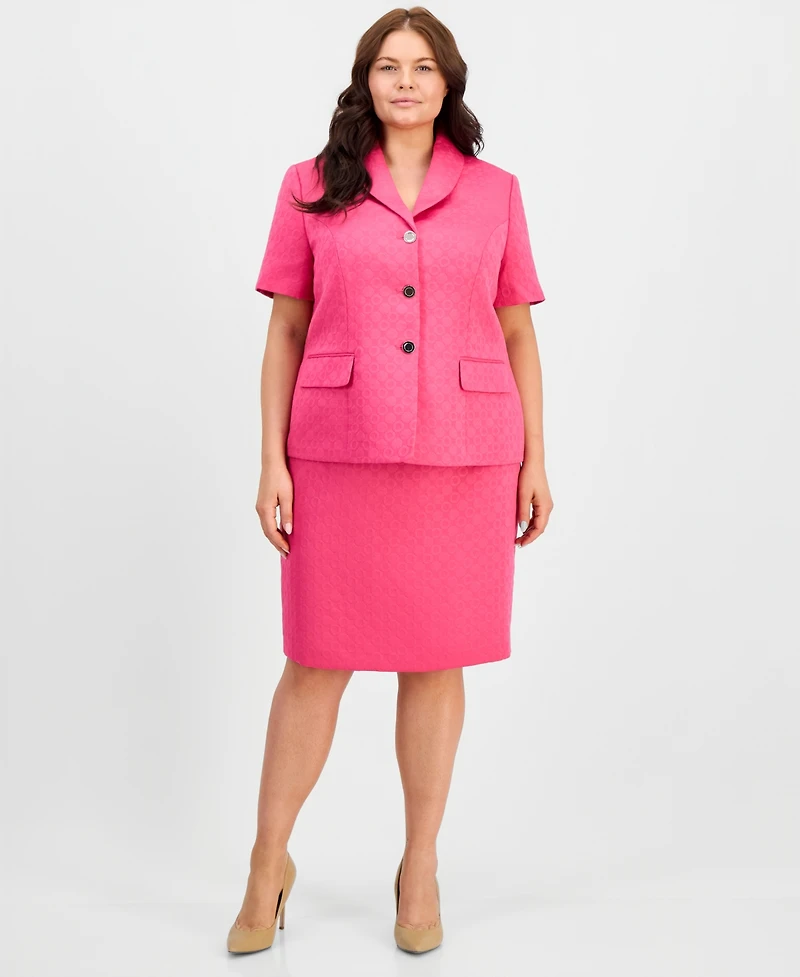 Kasper Plus Short-Sleeve Circle Jacquard Jacket