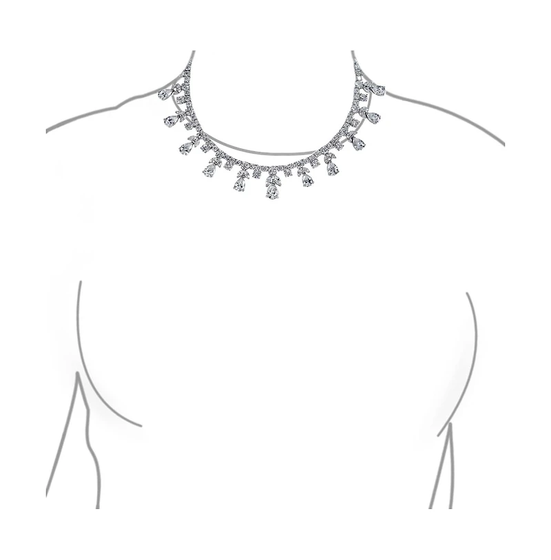 Bling Jewelry Teardrop Cz Spray Collar Statement Necklace & Chandelier Earrings Jewelry Set