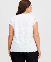 Kasper Plus Stretch Lace Flutter-Sleeve Top