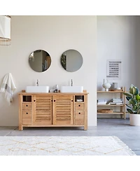 Tikamoon Solid Natural Teak Wood Vanity Cabinet Wash-stand Bathroom Wash Unit Design