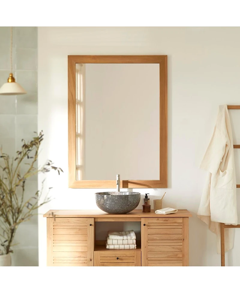 Tikamoon Solid Teak Wood Mirror 120x90 cm Wall Hanging Bathroom Living Room