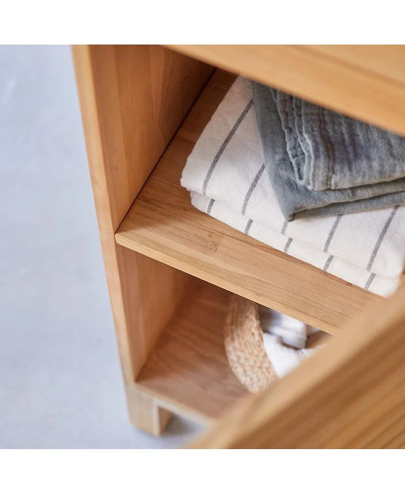 Tikamoon Solid Natural Teak Wood Bathroom Cabinet Tower Storage Adjustable Shelves