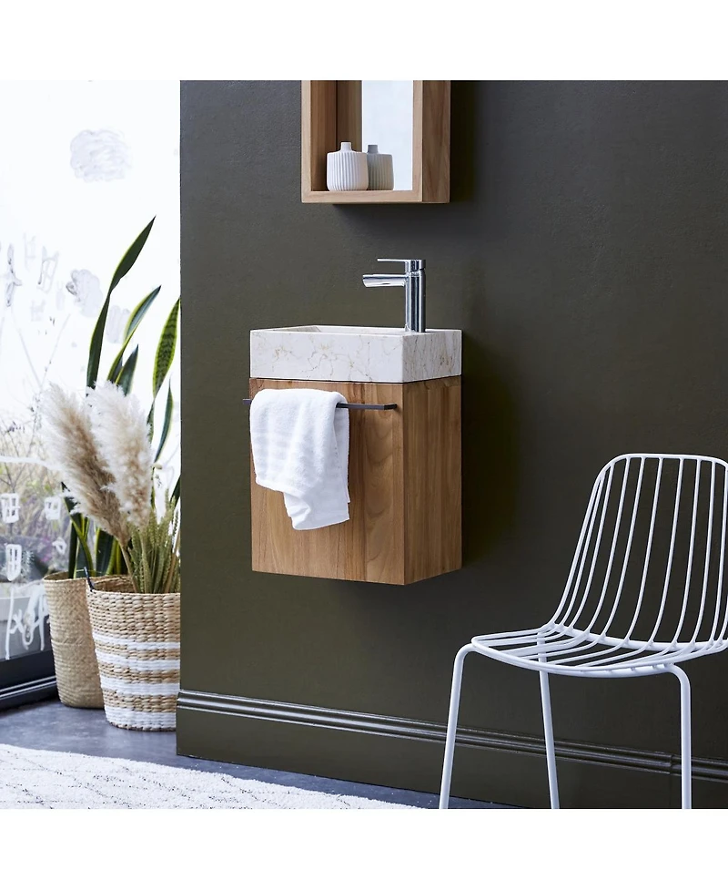 Tikamoon Stelle Teak and Marble Wall-Mounted Vanity Cabinet