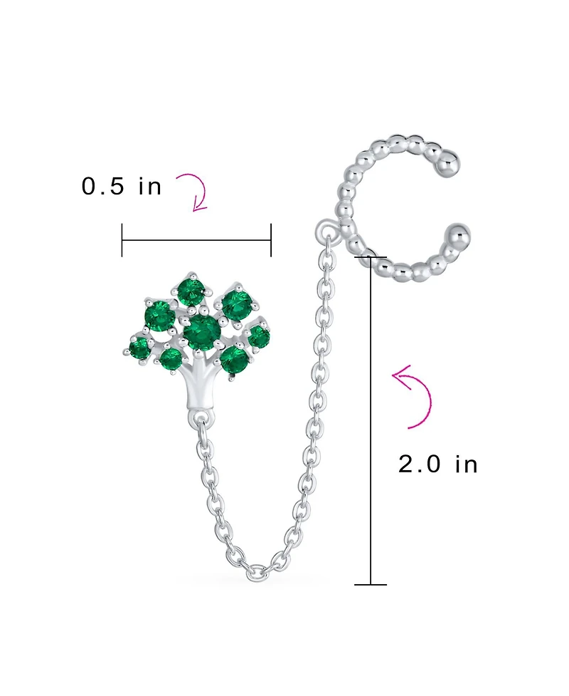 Bling Jewelry Green Cz Family Tree of Life Ear Cuff Chain Stud Earrings .925 Sterling Silver