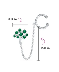 Bling Jewelry Green Cz Family Tree of Life Ear Cuff Chain Stud Earrings .925 Sterling Silver