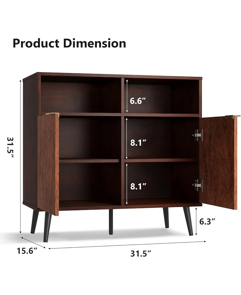 gaomon Senfot 31.5" Sideboard Buffet Cabinet with Storage, Farmhouse Kitchen Wooden Cabinet with 2 Open Shelves, Gorgeous Burl Texture