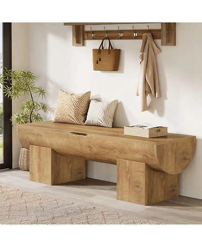Tribesigns Storage Bench with Safety Hinges, 55 Inch Farmhouse Shoe Bench with Flip-Top, Natural