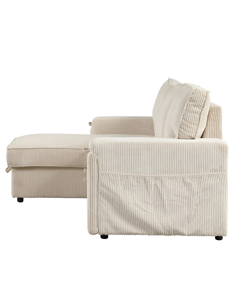 Simplie Fun Upholstery Sleeper Sectional Sofa With Storage Bags And 2 Cup Holders On Arms