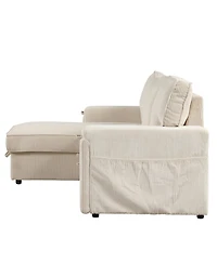 Simplie Fun Upholstery Sleeper Sectional Sofa With Storage Bags And 2 Cup Holders On Arms