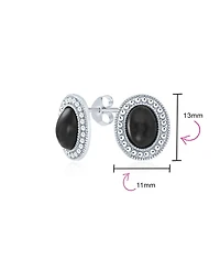 Bling Jewelry Classic Black Onyx Milgrain Bezel Halo Oval Stud Earrings .925 Sterling Silver