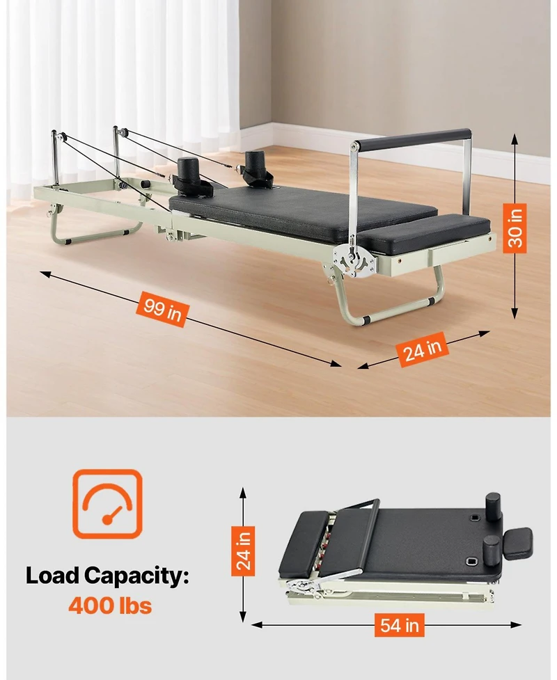 Mecale Foldable Pilates Reformer, Dual-Resistance Spring and Cord Reformer for Home Pilates Training