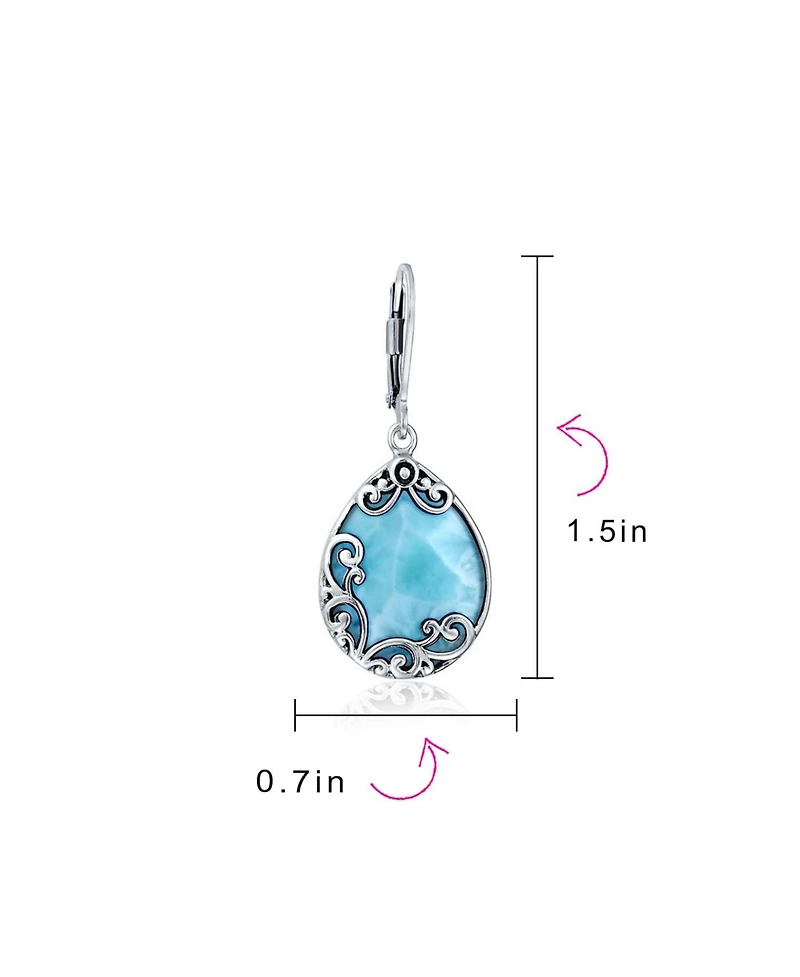 Bling Jewelry Blue Larimar Teardrop Dangle Earrings in Sterling Silver