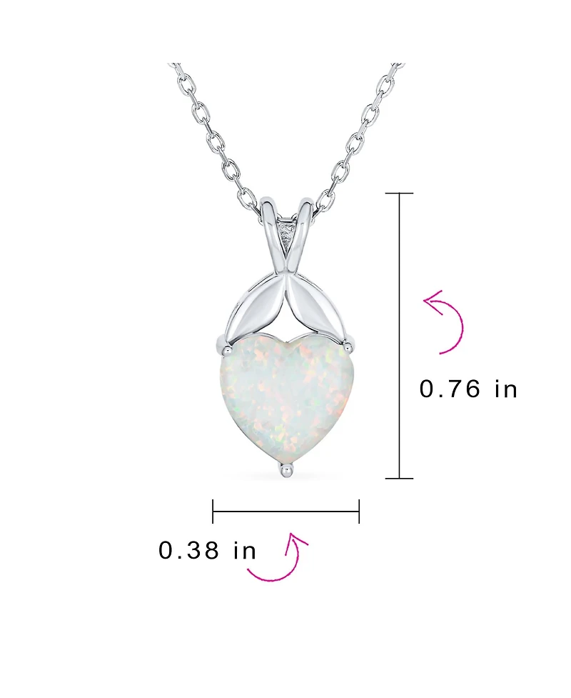 Bling Jewelry White Created Opal Heart Pendant Necklace in .925 Sterling Silver