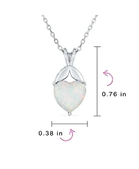 Bling Jewelry White Created Opal Heart Pendant Necklace in .925 Sterling Silver