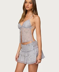 Edikted Women's Kylie Beaded Split Front Backless Top