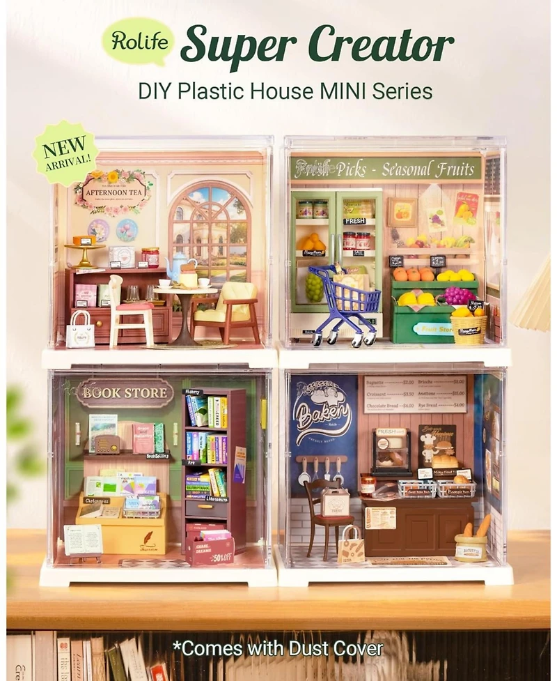 Robotime Diy Miniature House Kit, Mini Dollhouse Kit, Tiny House Kit for Adults, Wooden Furniture Kit, Christmas/Birthday Gifts for Family/Friends
