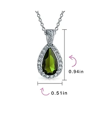 Bling Jewelry 5CT Solitaire Teardrop Halo Peridot Green Cz Pendant Necklace Silver Plated