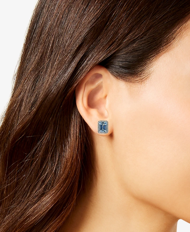 Macy's Aquamarine (1-5/8 ct. t.w.) & Diamond (1/6 ct. t.w.) Stud Earrings in 14k White Gold