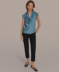Donna Karan New York Women's Mixed Media Cowl Neck Top