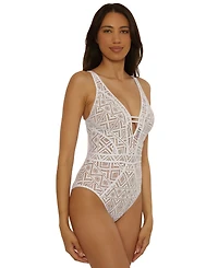 Becca Women's Color Play Crochet Plunge One-Piece Swimsuit