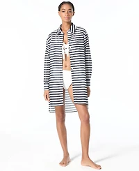 Michael Kors Women's Striped Cover-Up Swim Shirt
