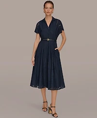 Donna Karan New York Women's Floral Belted Midi Shirt Dress