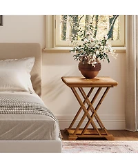 Tribesigns Solid Wood Side Table Set of 2, Farmhouse Narrow Nightstand, Small Square 2-Tier End Table for Living Room & Bedroom, Brown