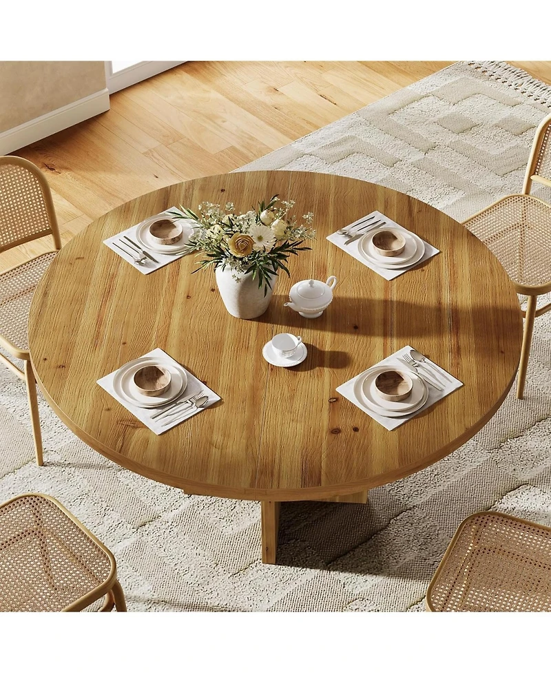 Tribesigns Solid Wood Round Dining Table, 47.2" Farmhouse Kitchen Table for 4-6 People, Kitchen, Living Room, Brown