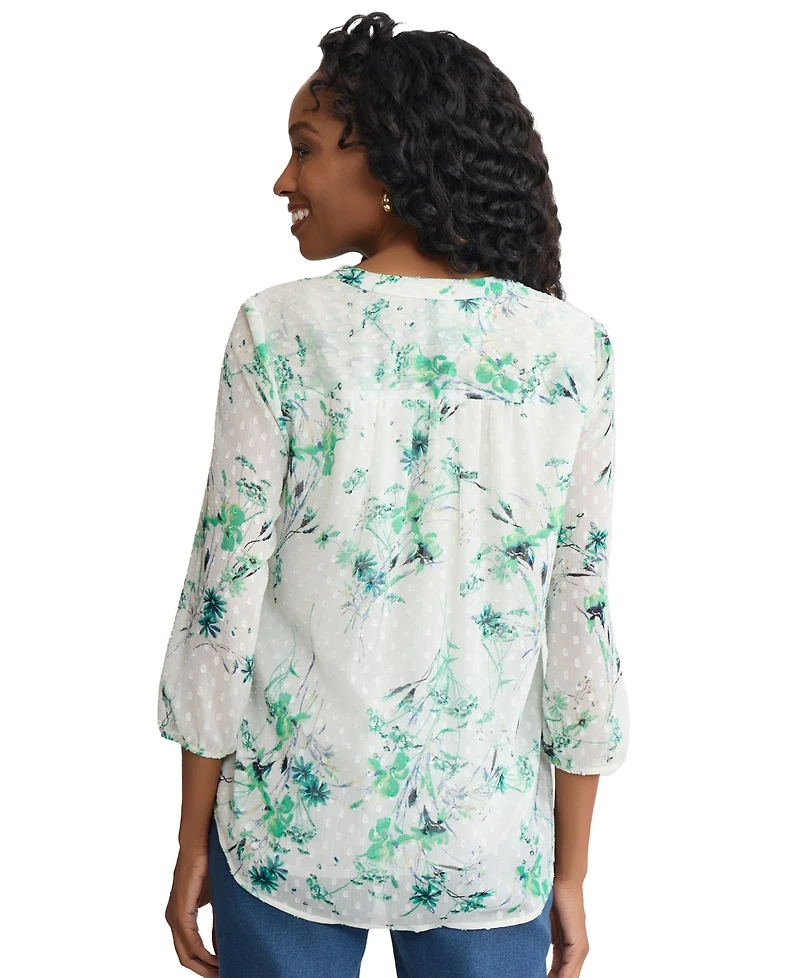 Jones New York Women's V-Neck Elastic Cuff Sleeve Tunic Top