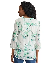 Jones New York Women's V-Neck Elastic Cuff Sleeve Tunic Top