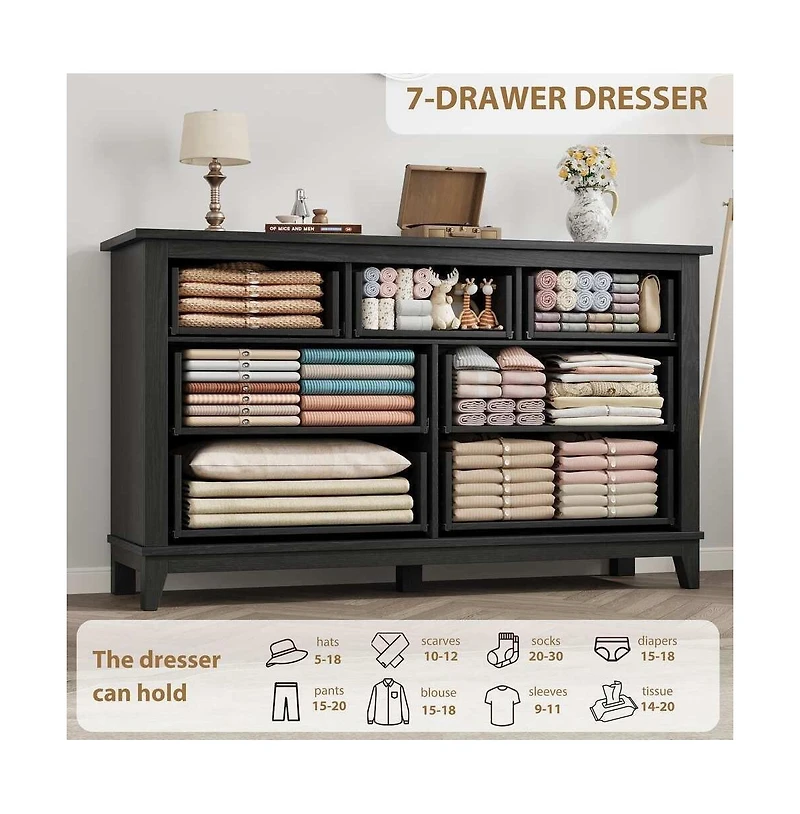 gaomon 7-Drawer Modern Dresser Bedroom Storage Cabinet, Wide Freestanding Wooden Closet Chest for Living Room, Entryway, Bedroom