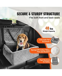 Cozito Dog Car Booster Seat w/ Storage Pocket & Safety Leash, Sponge + Pp Cotton Fill, Dog Car Bed for Small/Medium Dogs up to 40 lb, Gray
