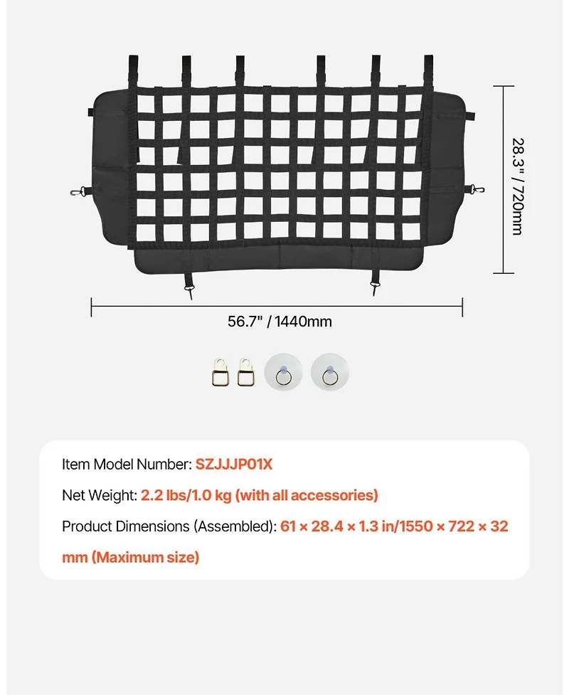 Cozito Dog Car Barrier Mesh Net for Jeep Wrangler Jk 2007–2017 & Jl 2018–2024, Rear Cargo Pet Divider, Tear-Resistant Polyester, Easy Install
