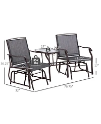 Flynama Outdoor Glider Chairs with Coffee Table, Patio 2-Seat Rocking Chair Swing Loveseat with Breathable Sling for Backyard, Garden and Porch, Grey