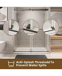Lovmor 56 to 60in W x 76in H Frameless Shower Door Double Sliding Shower Door with Premium 6mm Thick Tempered Glass Stainless Steel Brushed Gold