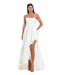 Mac Duggal Petite Strapless High-Low Satin Gown with Draped Skirt