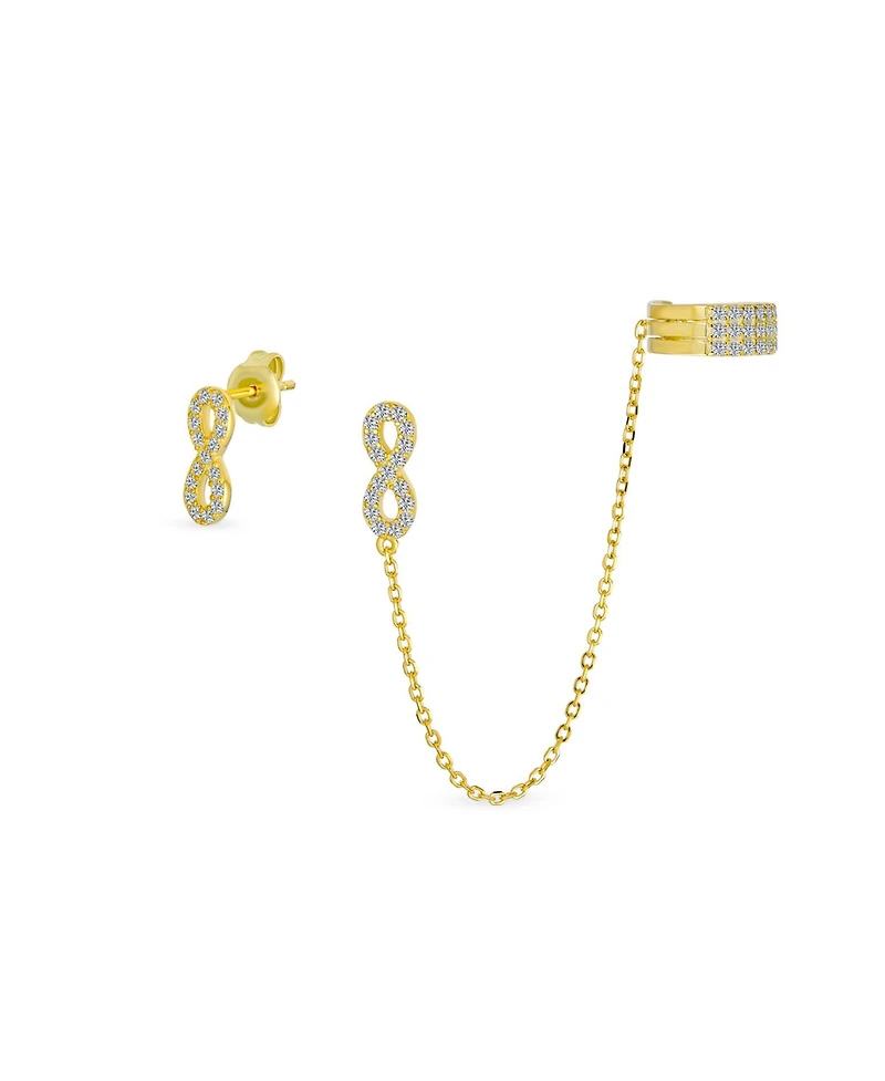 Bling Jewelry Cartilage Ear Cuff Cz Infinity Earring Stud Set 14K Gold Plated Sterling Silver